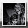 Portrait Glasses Old Woman Nepal Np Grandchild Grand mom Square Wall Art Print