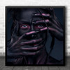 Portrait Studio People Hands Face Make Up Purple Woman Square Wall Art Print