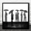 Rain Umbrella Girl Woman Couple Sad Lonely Raining Square Wall Art Print