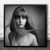 Girl Posing Long Brown Hair Blowing Square Wall Art Print