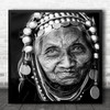 Portrait Wrinkled Wrinkles Myanmar Hat Experience Old Lady Woman Square Wall Art Print