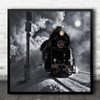 Creative Surreal Edit Conceptual Train Railway Moon Fog Foggy Square Wall Art Print