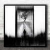 Tree Lonely Silhouette Person Blurry Stripes Portal Door Square Wall Art Print