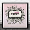 Pink Vintage Floral Cassette Tape Square Any Song Personalised Music Song Lyric Art Print