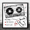 Black White Red Cassette Tape Square Any Song Personalised Music Lyric Wall Art Print