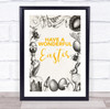Yellow Have A Wonderful Easter Grey Wall Art Print