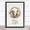 Blue Happy Easter Cute Bunnies Wall Art Print