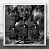 Steam Train Smoke Race B&W Rail Railroad Locomotive Engine Iron Square Art Print