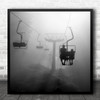 Heaven Mountain Fog Mystic Lift B&W Cable Car Mist Haze Square Wall Art Print