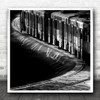 Train Tram Tracks Railway Railroad B&W Curve Curved Square Wall Art Print