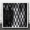 Black And White Concept Fence Man Silhouette Square Wall Art Print