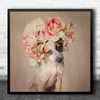 Crown Cute Dog Fashion Fine art Floral Headdress Square Wall Art Print