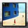 Concept Walking Friends Blue Building Beach View Square Wall Art Print