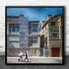 Street Stroller Walking Building Glance Pavement Square Wall Art Print