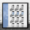 Architecture Windows Shadows Balcony Blue Wall Square Wall Art Print