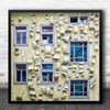 Artistic Building Panels Blue Pipework Windows Square Wall Art Print