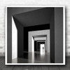 Black And White Hallway Walkthrough Silhouette Square Wall Art Print