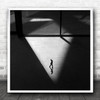 Black And White Triangle Shadow Lone Figure Square Wall Art Print