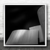 Black And White Slanted Building Landscape Square Wall Art Print
