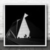 Black And White Geometric Shadow Building Square Wall Art Print