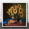 Bouquet Flowers Summer Decor Fruits Sunflowers Sunflower Yellow Square Art Print