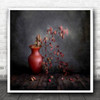 Still Life Red Autumn Fall Vase Leaves Season Seasons Seasonal Square Art Print