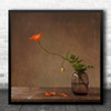 Orange Still Life Flower Petal Petals Poppies Vase Fallen Square Wall Art Print