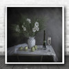 Table Wine Apples Vase Flowers Glass Still Life Fruit Drink Square Art Print