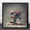 Still Life Cherries Flowers Rose Roses Vase Berry Square Wall Art Print