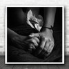 Black And White Hands Holding Withered Flower Square Wall Art Print