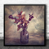 Still Life Brushwork Autumnal Flowers In Vase Square Wall Art Print