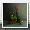 Artichoke Basket Flowers Fruit Still Life Square Wall Art Print