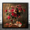 Flowers Classic Old Decor Roses Red Square Wall Art Print