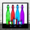 Still Life Water Drink Liquid Bottles Glasses Tumblers Colours Square Art Print