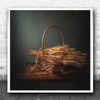 Wheat Still Life Basket Farmhouse Grain Of The Earth Square Wall Art Print