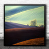 Fields Landscape Contrast Gold Golden Blue Village Hills Layers Square Print