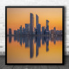 Morning Orange Sunrise Architecture Skyscrapers Reflection Square Wall Art Print