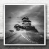 Water Gulf Sky Light Rock Rocks Stone Stones B&W Sea Ocean Beach Square Print