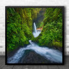 Waterfall Fresh Flow Flowing Green Fern Forest Jungle Canyon Square Art Print
