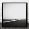 Fog Atmosphere Black And White Biker Field Way Road Square Wall Art Print