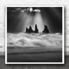 Black And White Angry Sea Sunlight Cliffs Seacoast Square Wall Art Print