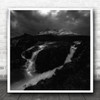 Black And White Long Exposure Waterfall Mountain Square Wall Art Print