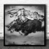 Black And White Rocky Mountain Snowy Climber Square Wall Art Print