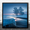 Sunrise Blue Frost Frozen Lake Winter Trees Square Wall Art Print