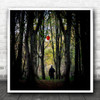 Surreal Concept Man In Forest Red Balloon Square Wall Art Print