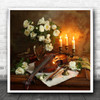 Violin Instruments Traditional Classic Candles Square Wall Art Print