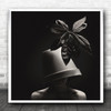 Black And White Silhouette Woman Plant Pot Leaves! Square Wall Art Print