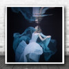 Underwater Portrait Still Life Blue Dress Woman Square Wall Art Print