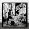 Razor Shaving Chair Grooming Barber B&W Square Wall Art Print