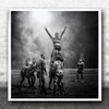 Black And White Sport Rugby Celebration Team Square Wall Art Print